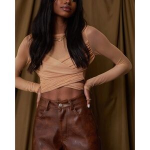 12th Tribe Tan Long Sleeve Crop Top